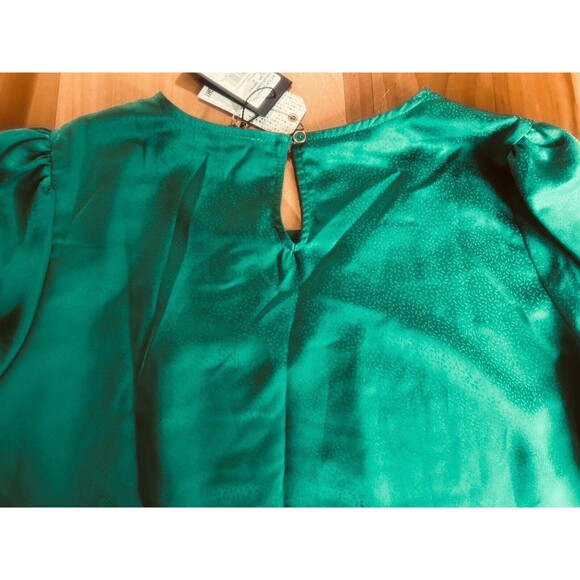 Adrianna Papell Women’s Top Med Shiny & Bright Emerald Long Sleeve Ruffle Cuff - Picture 14 of 14